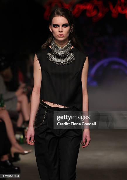 Model showcases designs by Stolen Girfriends Club on the runway during New Zealand Fashion Week at the Viaduct Events Centre on September 4, 2013 in...