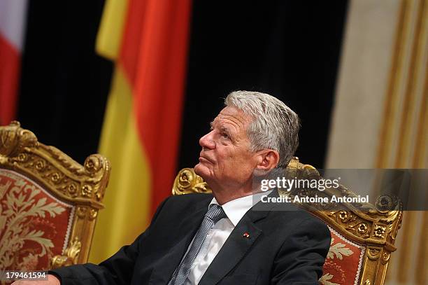 German President Joachim Gauck looks on during a reception at Paris city hall on September 4, 2013 in Paris, France. The German President is in...