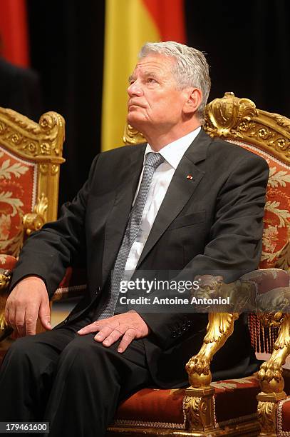 German President Joachim Gauck looks on during a reception at Paris city hall on September 4, 2013 in Paris, France. The German President is in...