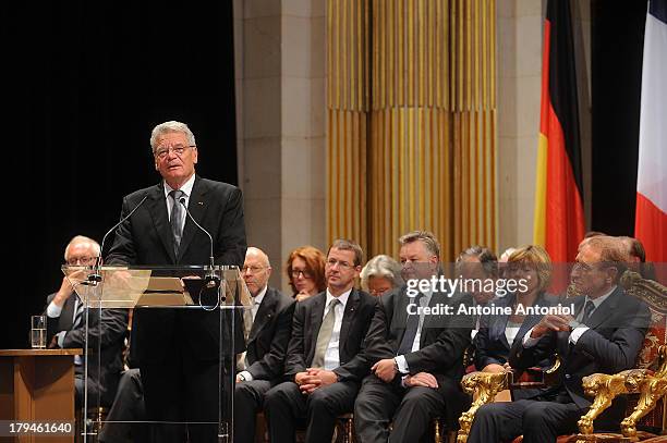 German President Joachim Gauck speaks during a reception at Paris city hall on September 4, 2013 in Paris, France. The German President is in France...