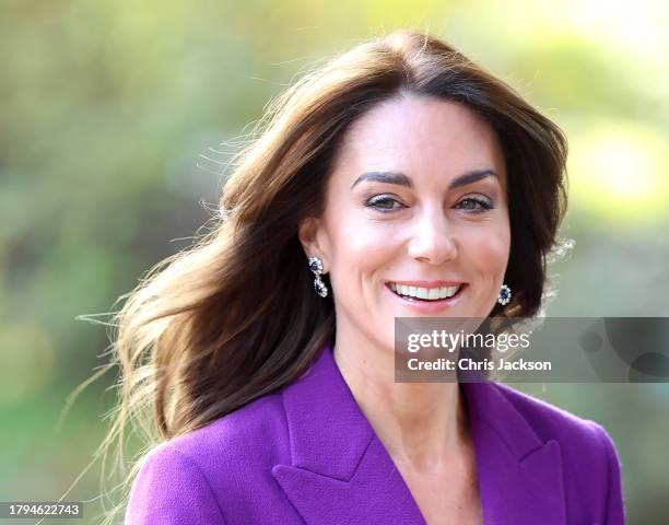 Catherine, Princess of Wales arrives at the Shaping Us National Symposium at the Design Museum on November 15, 2023 in London, England. The symposium...