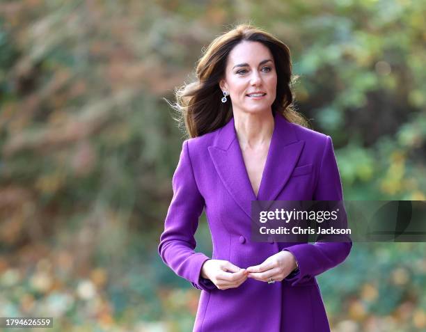 Catherine, Princess of Wales arrives at the Shaping Us National Symposium at the Design Museum on November 15, 2023 in London, England. The symposium...