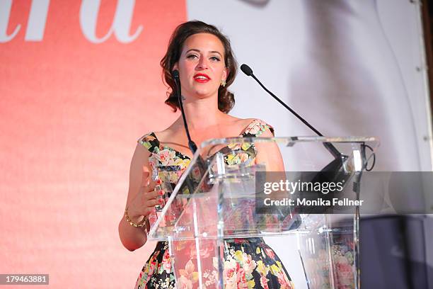 Award winner Lena Hoschek speaks during the Leading Ladies Awards 2013 at Belvedere Palace on September 3, 2013 in Vienna, Austria.