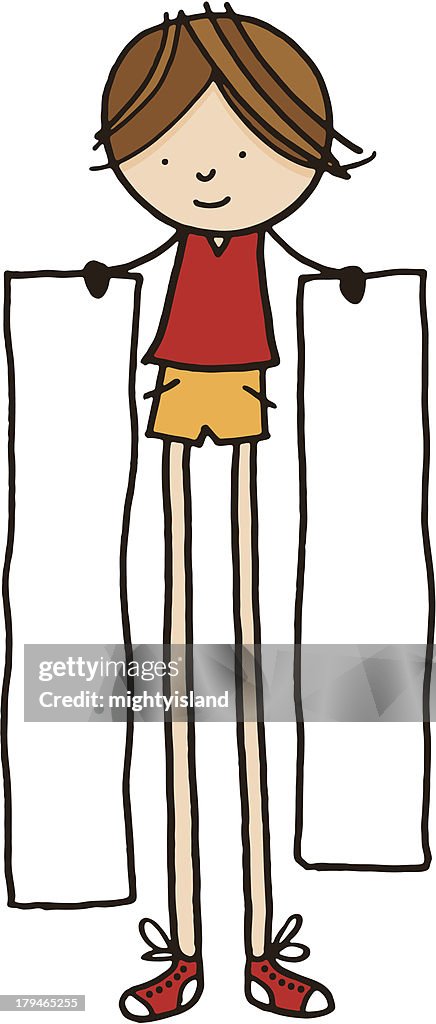 Tall Boy Holding Two Long Blank Posters High-Res Vector Graphic - Getty  Images