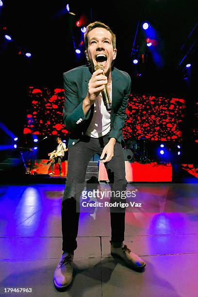 Nate Ruess of fun. Performs at fun. In Concert at The Greek Theatre on September 3, 2013 in Los Angeles, California.