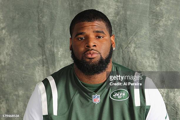 Defensive Lineman Sheldon Richardson of the New York Jets poses during a portrait session on September 1, 2013 in Florham Park, New Jersey.