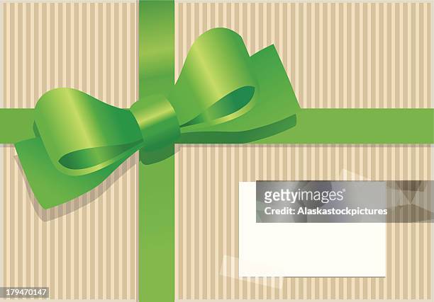 bright green bow on wrappingpaper (with adresslabel). - geschenkband stock illustrations