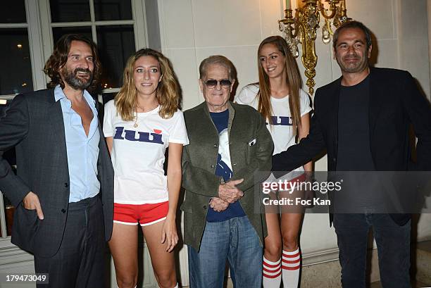 Frederic Beigbeder, Daniel Filipacchi , Jean Yves Le Fur and hostesses attend the Lui Magazine Launch Party at 34 Avenue Foch on September 3, 2013 in...