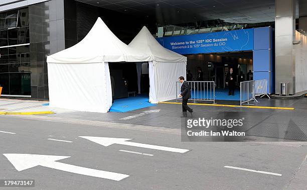 General view of outside the Hilton during the 125th IOC Session at the Hilton Hotel on September 4, 2013 in Buenos Aires, Argentina.