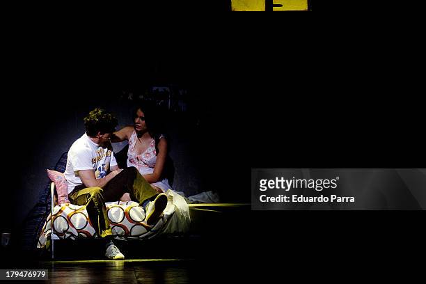 Adrian Lastra and Claudia Traisac during rehearsals for the press during the presentation of the musical 'Hoy no me puedo levantar' at Coliseum...