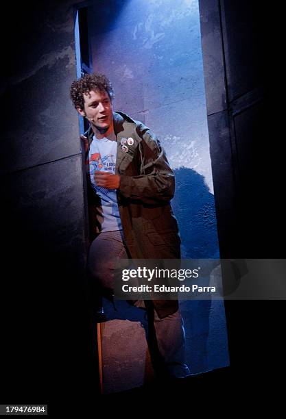 Daniel Diges dances during rehearsals for the press during the presentation of the musical 'Hoy no me puedo levantar' at Coliseum theatre on...