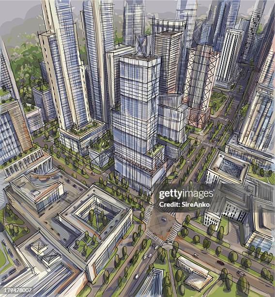 architecture - skyscraper roof stock illustrations