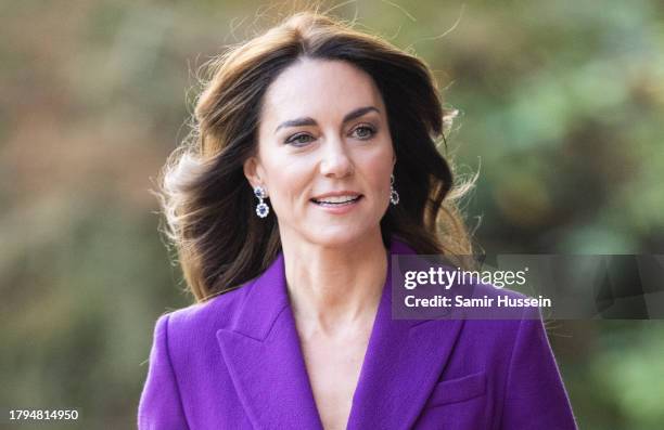 Catherine, Princess of Wales arrives to attend the Shaping Us National Symposium at Design Museum on November 15, 2023 in London, England. The...