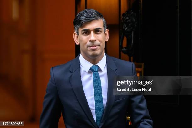 Britain's Prime Minister Rishi Sunak leaves number 10, Downing Street ahead of the weekly PMQ session in the House of Commons on November 15, 2023 in...