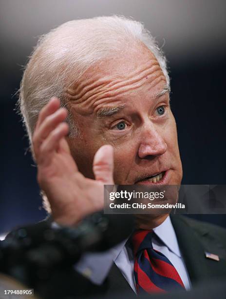 Vice President Joe Biden delivers remarks before conducting a ceremonial swearing-in for Labor Secretary Thomas Perez at the Department of Labor...