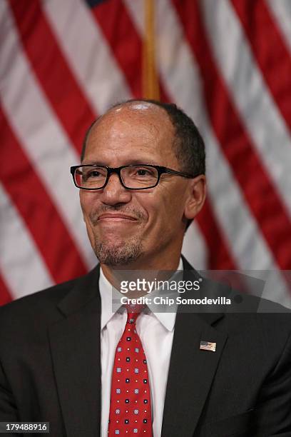 Labor Secretary Thomas Perez attends his ceremonial swearing-in at the Department of Labor September 4, 2013 in Washington, DC. Perez was officially...
