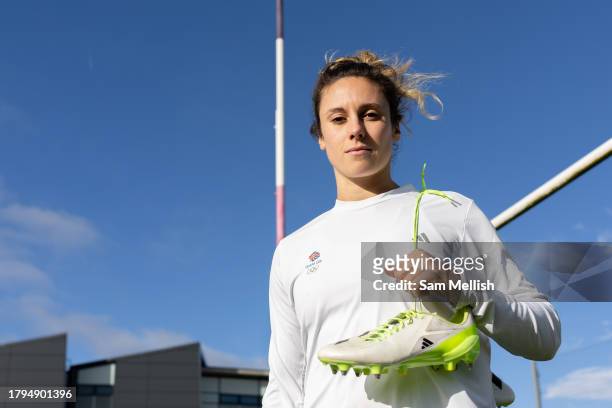 Rugby Sevens captain Abbie Brown of Great Britian poses for a photo during a training session on November 7, 2023 in Loughborough, England.