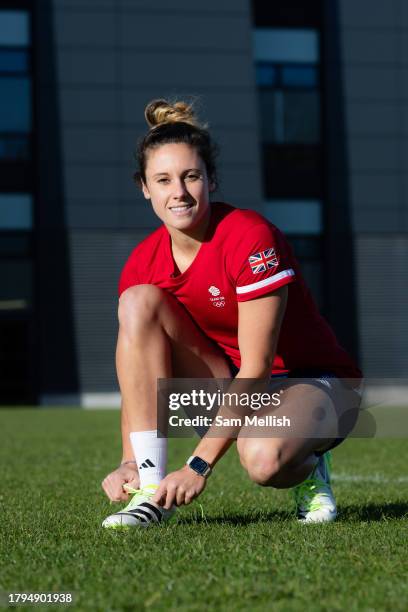 Rugby Sevens captain Abbie Brown of Great Britian poses for a photo during a training session on November 7, 2023 in Loughborough, England.