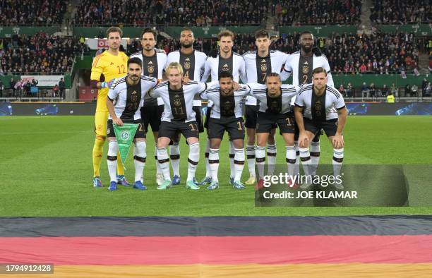 Germany's national football team pose for a team's pictures prior to the international friendly football match between Austria and Germany in Vienna,...