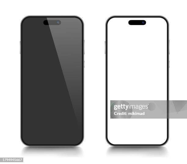 realistic vector mockup mobile phone, smart phone. modern digital devices. eps 10. - laptop and iphone mockup stock illustrations