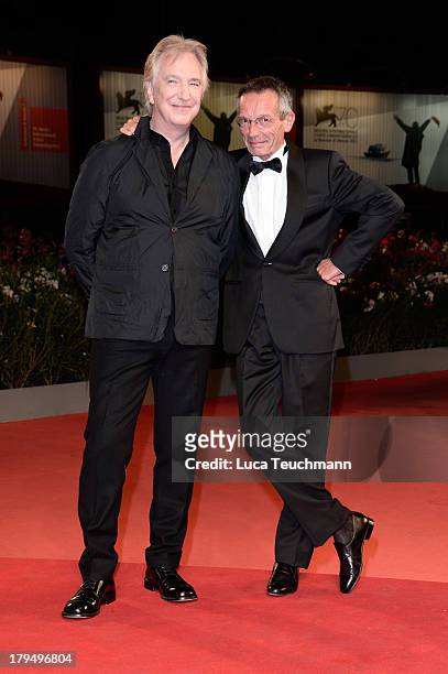 Actor Alan Rickman and director Patrice Leconte attend "Une Promesse" Premiere during the 70th Venice International Film Festival at Sala Grande on...