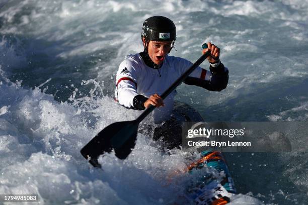 Team GB Canoe Slalom athlete Mallory Franklin in action during the Team GB Paris 2024 Canoe Slalom Team Announcement at Lee Valley White Water Centre...