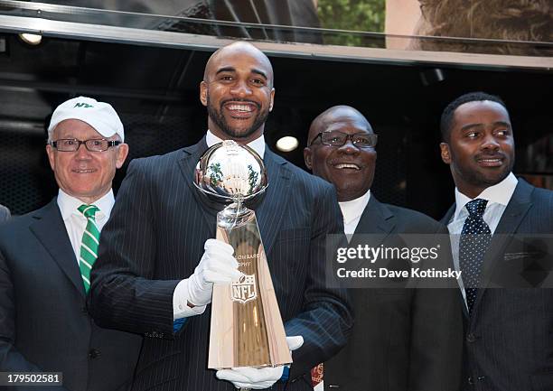 David Tyree and Emerson Boozer attend the Vince Lombardi the "Join The Huddle" Road To Super Bowl XLVIII Kick Off Mobile Tour at Tiffany & Co. On...