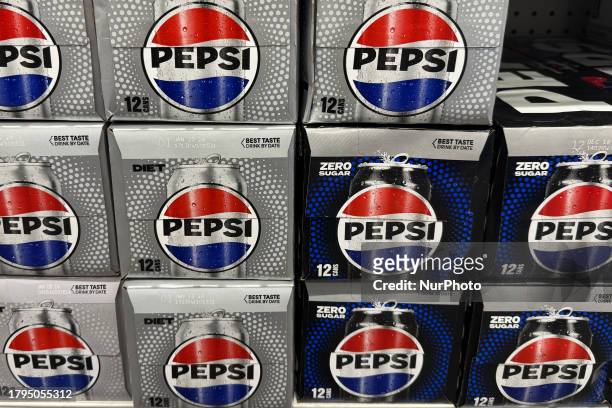 Pepsi packaging are seen at the grocery store in Las Vegas, United States on November 17, 2023.