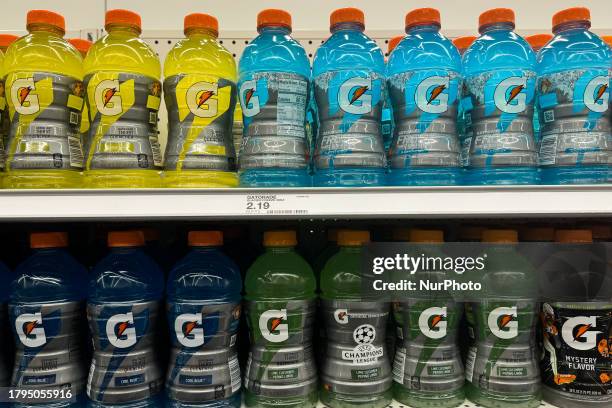 Gatorade bottles are seen at the grocery store in Las Vegas, United States on November 17, 2023.