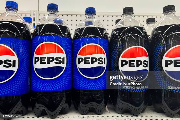 Pepsi bottles are seen at the grocery store in Las Vegas, United States on November 17, 2023.