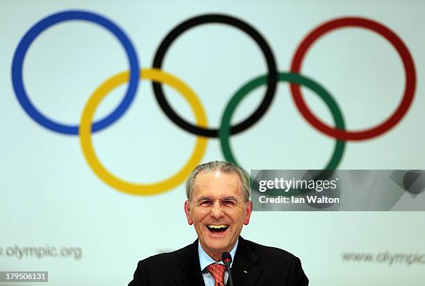 President Jacques Rogge speaks to the press during a IOC press conference at the 125th IOC Session at the Hilton Hotel on September 4, 2013 in Buenos...