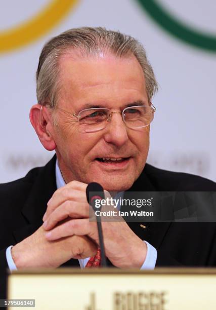 President Jacques Rogge speaks to the press during a IOC press conference at the 125th IOC Session at the Hilton Hotel on September 4, 2013 in Buenos...