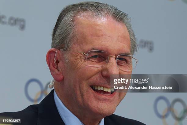 President Jacques Rogge smiles during a IOC press conference ahead of the 125th IOC Session at the Hilton Hotel on September 4, 2013 in Buenos Aires,...