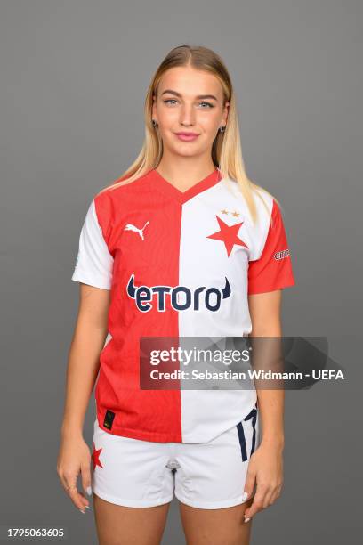 Gabriela Slajsova of Slavia Praha poses for a portrait during the UEFA Women's Champions League Official Portraits shoot at Fortuna Arena on November...