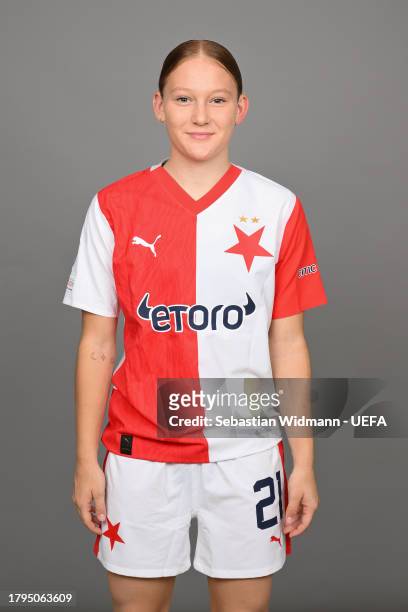 Katerina Vithova of Slavia Praha poses for a portrait during the UEFA Women's Champions League Official Portraits shoot at Fortuna Arena on November...
