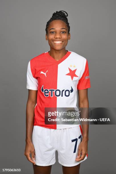 Alika Keene of Slavia Praha poses for a portrait during the UEFA Women's Champions League Official Portraits shoot at Fortuna Arena on November 07,...