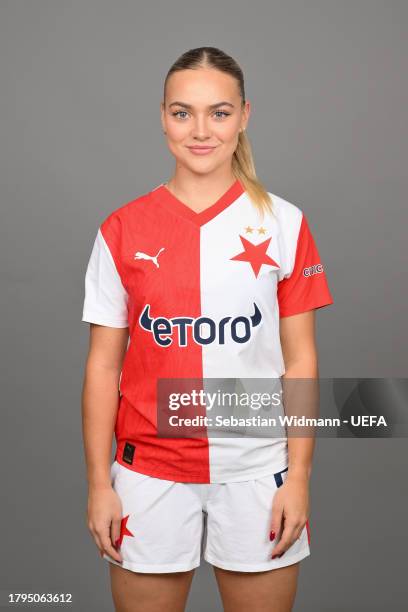 Kristyna Ruzickova of Slavia Praha poses for a portrait during the UEFA Women's Champions League Official Portraits shoot at Fortuna Arena on...