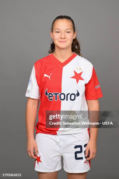 Lucie Kroupova of Slavia Praha poses for a portrait during the UEFA Women's Champions League Official Portraits shoot at Fortuna Arena on November...