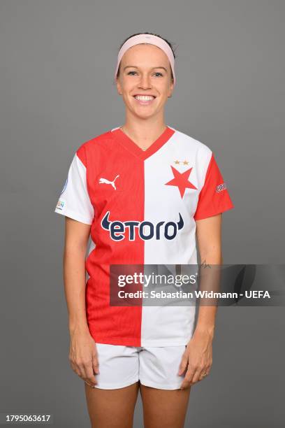 Franny Cerna of Slavia Praha poses for a portrait during the UEFA Women's Champions League Official Portraits shoot at Fortuna Arena on November 07,...