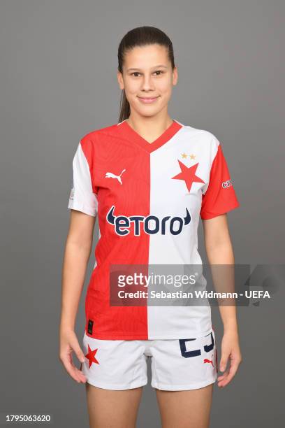 Aneta Surova of Slavia Praha poses for a portrait during the UEFA Women's Champions League Official Portraits shoot at Fortuna Arena on November 07,...