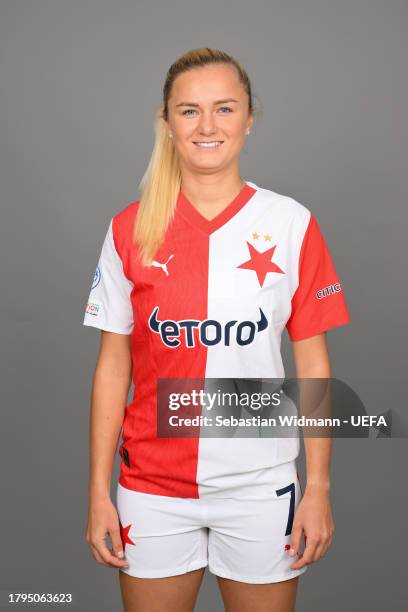 Simona Necidova of Slavia Praha poses for a portrait during the UEFA Women's Champions League Official Portraits shoot at Fortuna Arena on November...