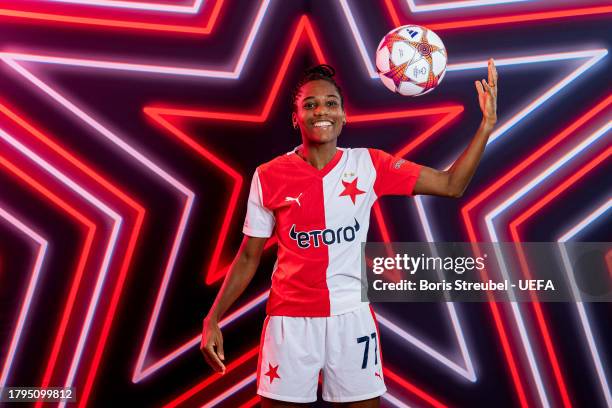 Alika Keene of Slavia Praha poses for a portrait during the UEFA Women's Champions League Official Portraits shoot at Fortuna Arena on November 07,...