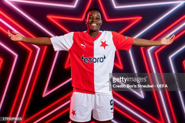 Marjolen Nekesa of Slavia Praha poses for a portrait during the UEFA Women's Champions League Official Portraits shoot at Fortuna Arena on November...