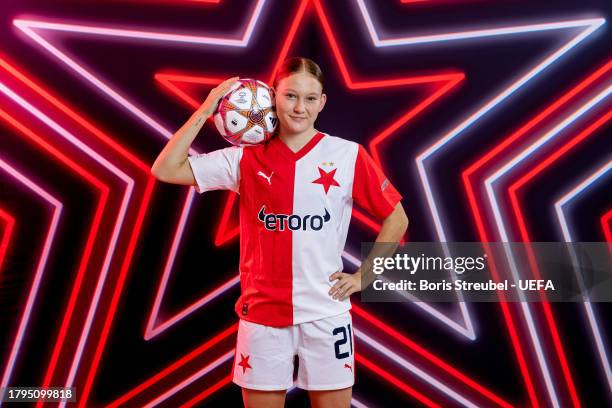 Katerina Vithova of Slavia Praha poses for a portrait during the UEFA Women's Champions League Official Portraits shoot at Fortuna Arena on November...