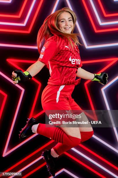 Nicole Bryscejnova of Slavia Praha poses for a portrait during the UEFA Women's Champions League Official Portraits shoot at Fortuna Arena on...