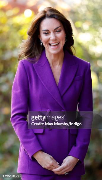 Catherine, Princess of Wales arrives at the Shaping Us National Symposium at the Design Museum on November 15, 2023 in London, England. The symposium...