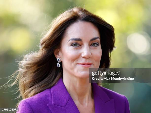 Catherine, Princess of Wales arrives at the Shaping Us National Symposium at the Design Museum on November 15, 2023 in London, England. The symposium...