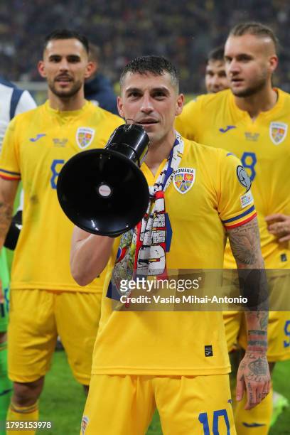 Nicolae Stanciu of Romania celebrates the qualifying during the UEFA EURO 2024 European qualifier match between Romania and Switzerland at National...
