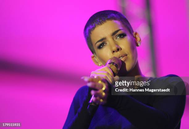 Singer Alina Sueggeler of Frida Gold performs during the Universal Channel launch party at Brienner Forum on September 4, 2013 in Munich, Germany.