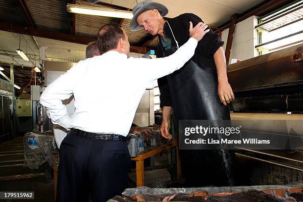 Australian Opposition Leader, Tony Abbott tours Packer Leather on September 5, 2013 in Brisbane, Australia. The Liberal-National Party coalition are...